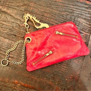 Michelle frantz leather wristlet fuscia pink gold preloved